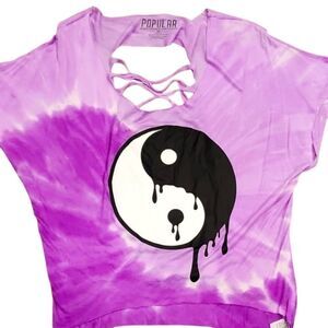 Popular Yin & Yang  Shredded S/S Shirt- Purple